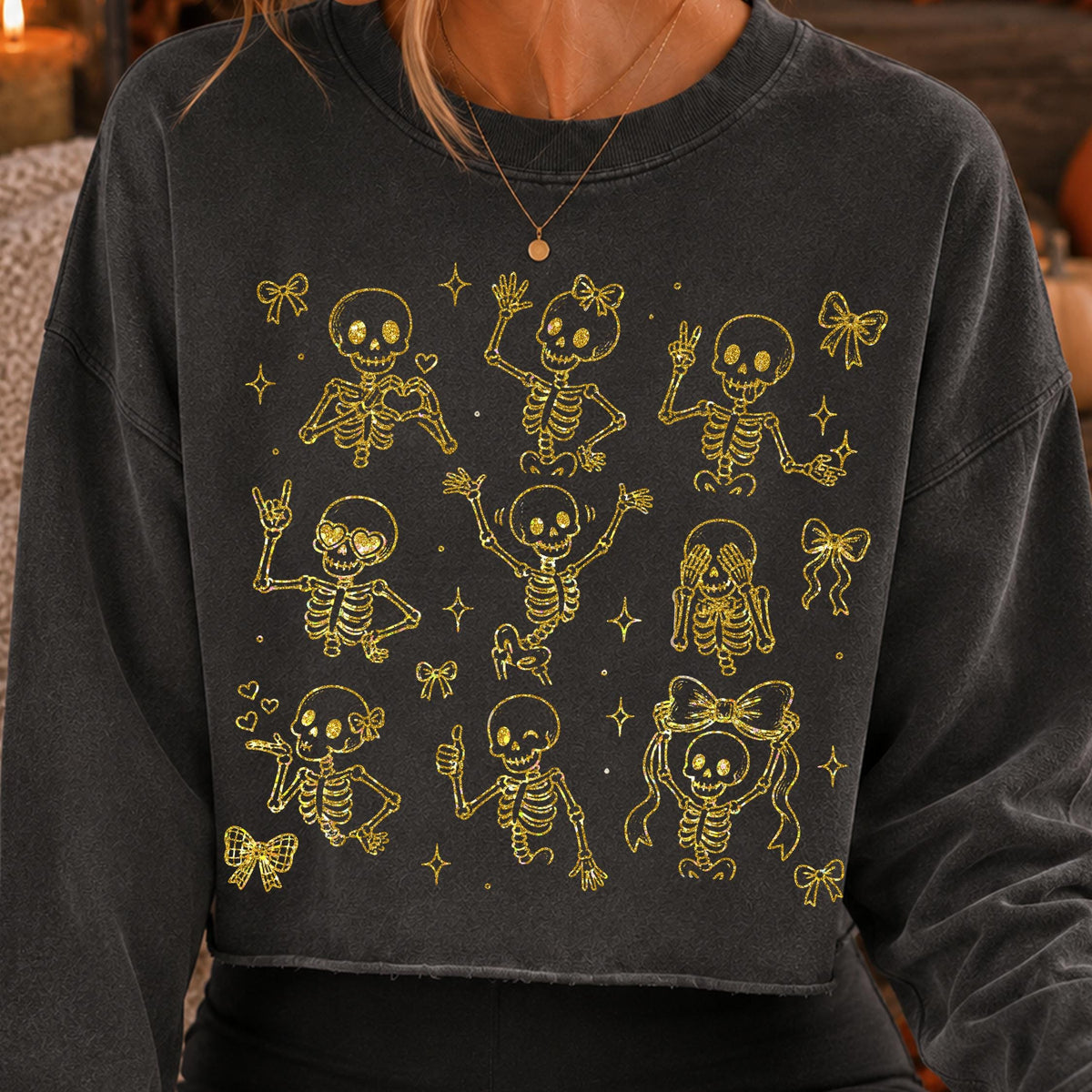 Coquette skeleton Halloween PNG bundle with bows hearts in four color versions - image 2