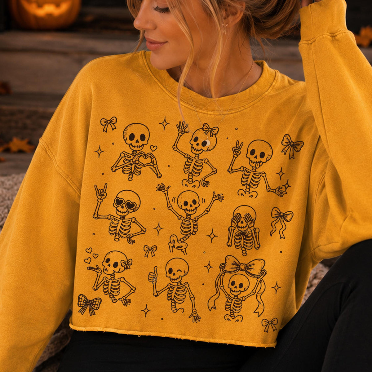 Coquette skeleton Halloween PNG bundle with bows hearts in four color versions - image 8