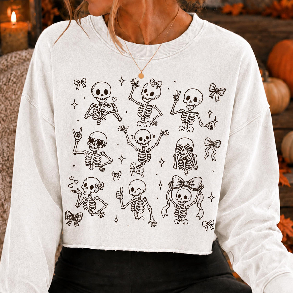 Coquette skeleton Halloween PNG bundle with bows hearts in four color versions - image 7