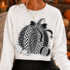 Coquette pumpkin PNG with oversized bow in black and white checkerboard style - image 7