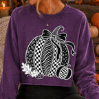 Coquette pumpkin PNG with oversized bow in black and white checkerboard style - image 6