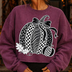 Coquette pumpkin PNG with oversized bow in black and white checkerboard style - image 4