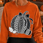 Coquette pumpkin PNG with oversized bow in black and white checkerboard style - image 5