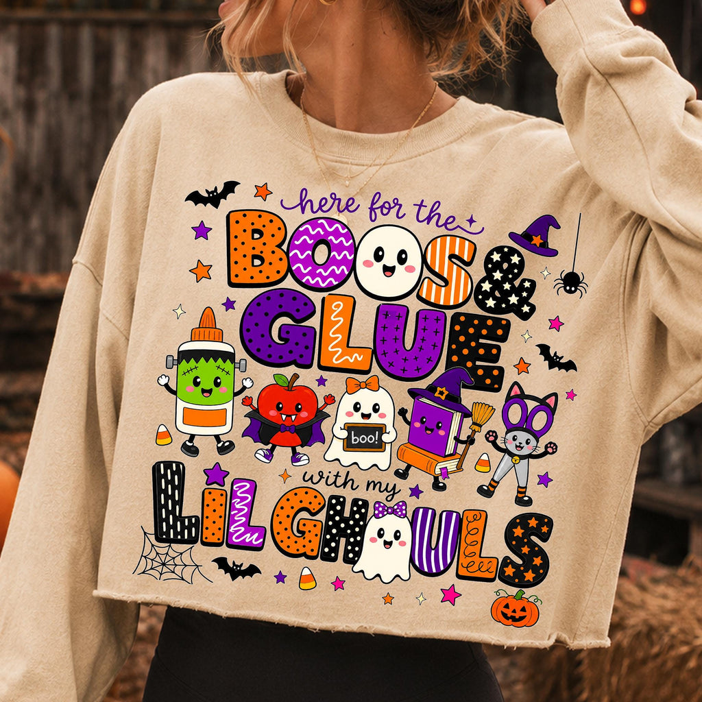 Halloween teacher PNG Here for the Boos and Glue classroom ghost design