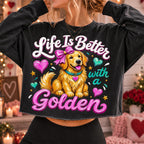 Golden retriever Valentine PNG with pink bow and hearts for sublimation and DTF - image 3