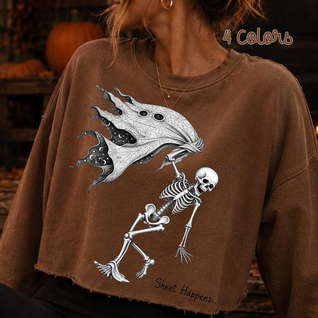 Sheet Happens gothic skeleton Halloween PNG vintage black and white design - image 4