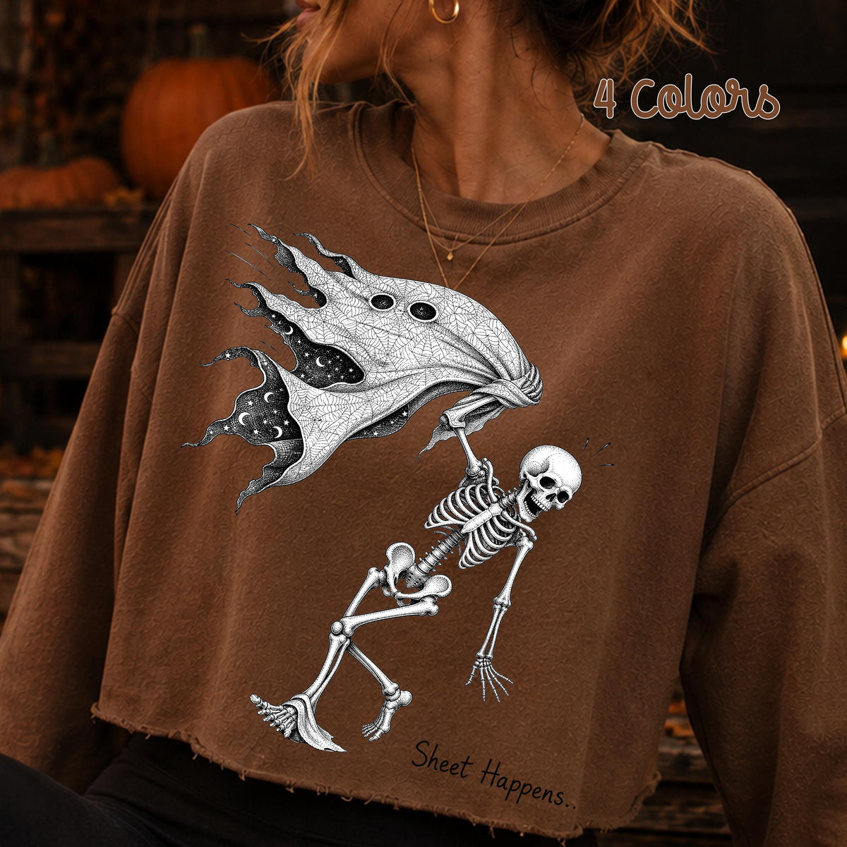 Sheet Happens gothic skeleton Halloween PNG vintage black and white design - image 4