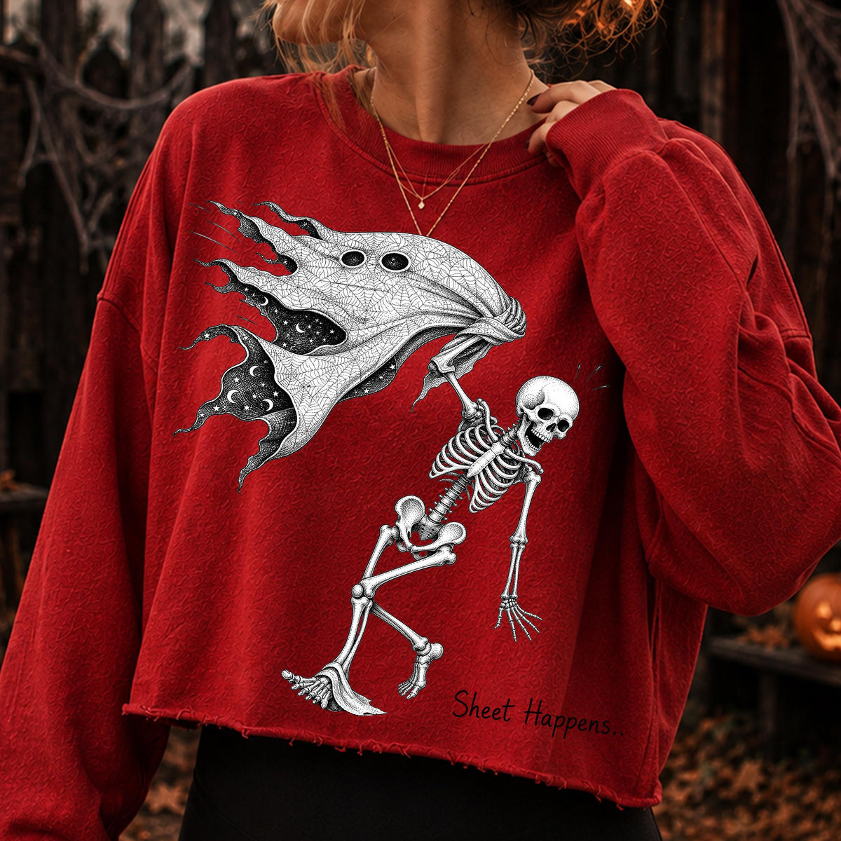 Sheet Happens gothic skeleton Halloween PNG vintage black and white design - image 8