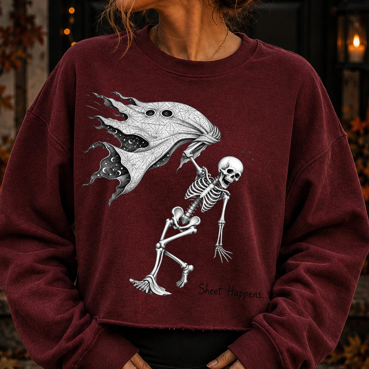 Sheet Happens gothic skeleton Halloween PNG vintage black and white design - image 9