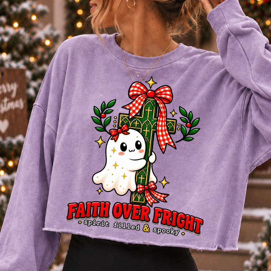 Faith Over Fright Christian Halloween PNG with ghost hugging a cross - image 10