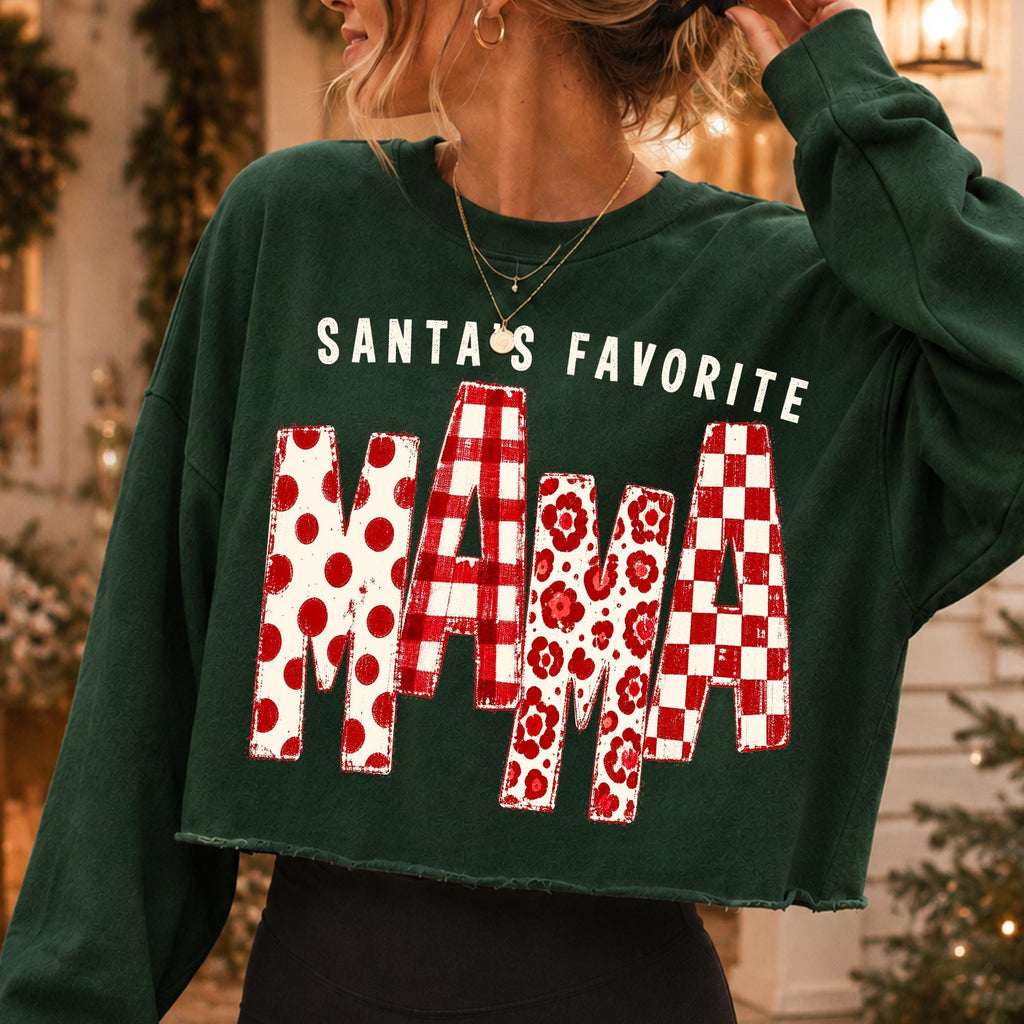 Santa's Favorite Mama Christmas PNG with polka dot gingham floral lettering - image 6