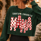Santa's Favorite Mama Christmas PNG with polka dot gingham floral lettering - image 6