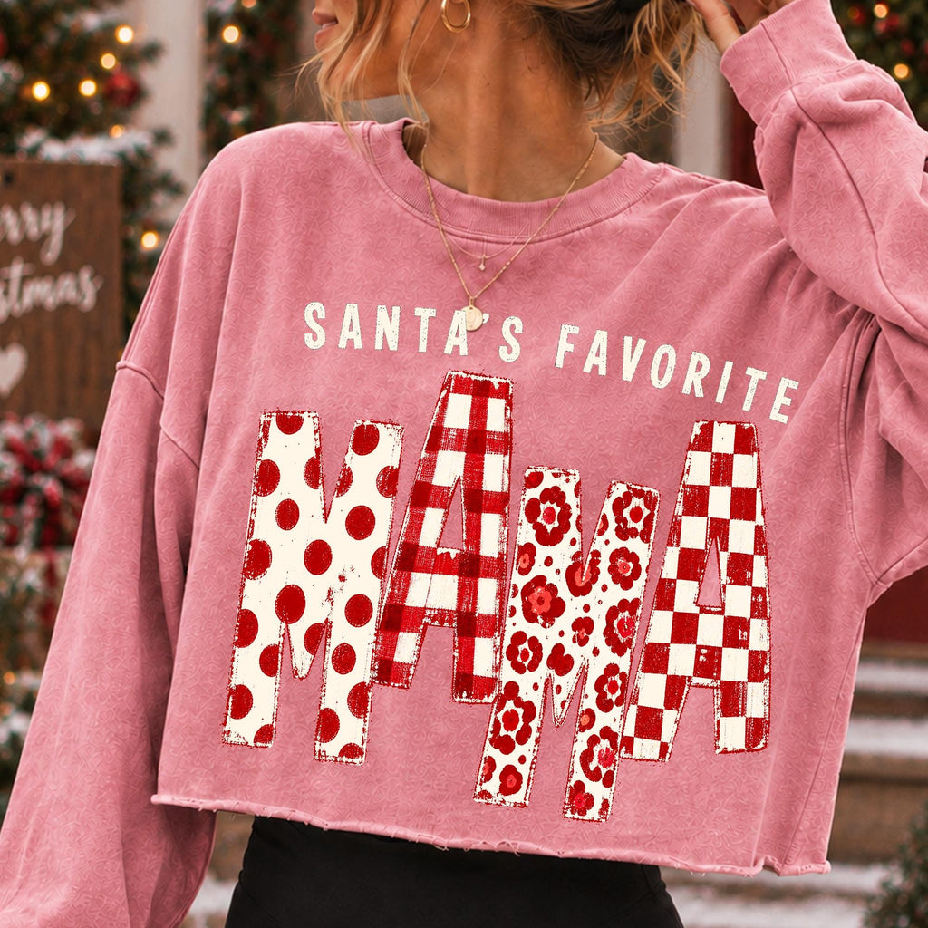 Santa's Favorite Mama Christmas PNG with polka dot gingham floral lettering - image 9