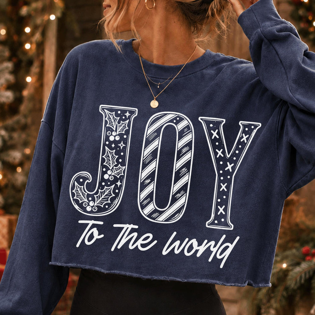 Joy to the World Christian Christmas PNG with holly and stripes in white line art - image 2