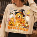 Howl-O-Ween golden retriever in witch hat Halloween PNG for dog lovers