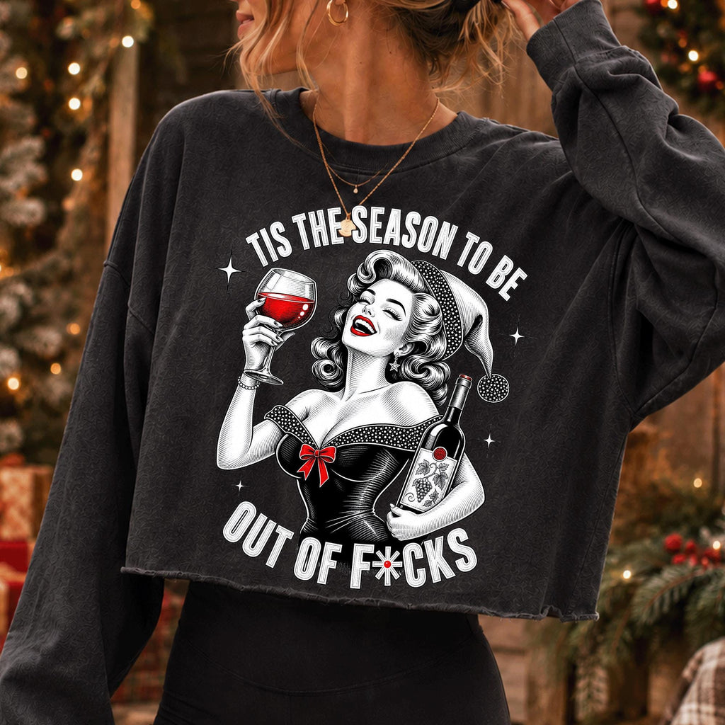 Tis the Season funny Christmas wine PNG with retro woman in Santa hat - image 2