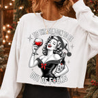 Tis the Season funny Christmas wine PNG with retro woman in Santa hat - image 3