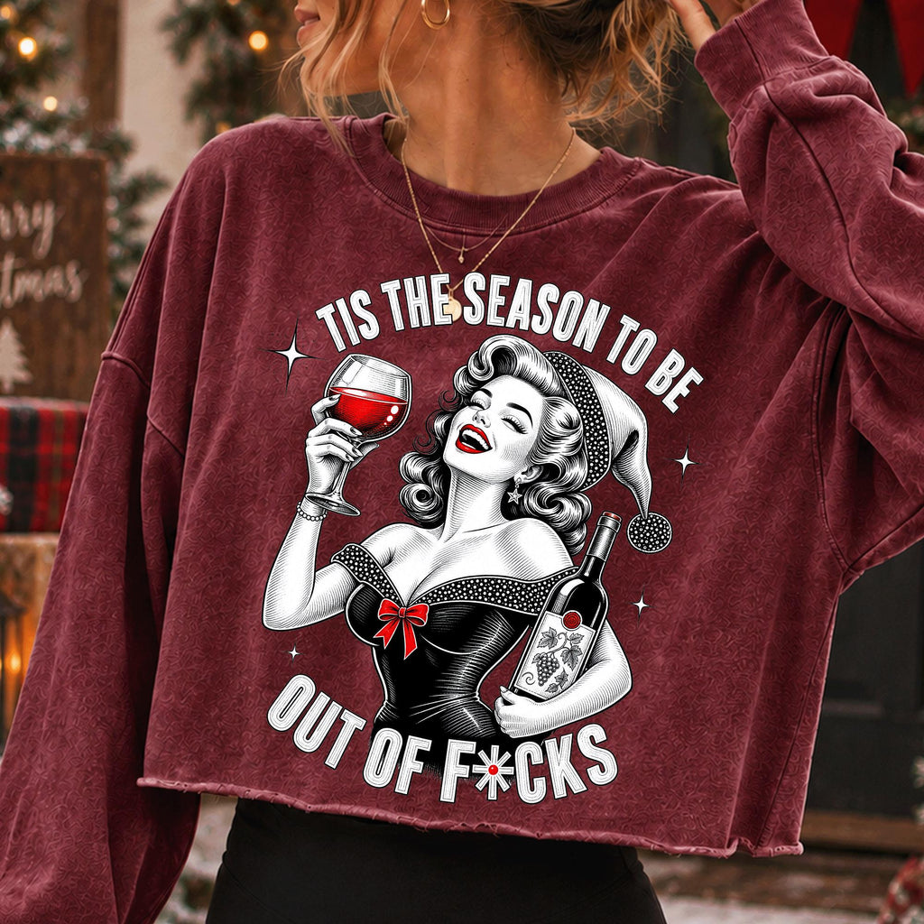 Tis the Season funny Christmas wine PNG with retro woman in Santa hat - image 6