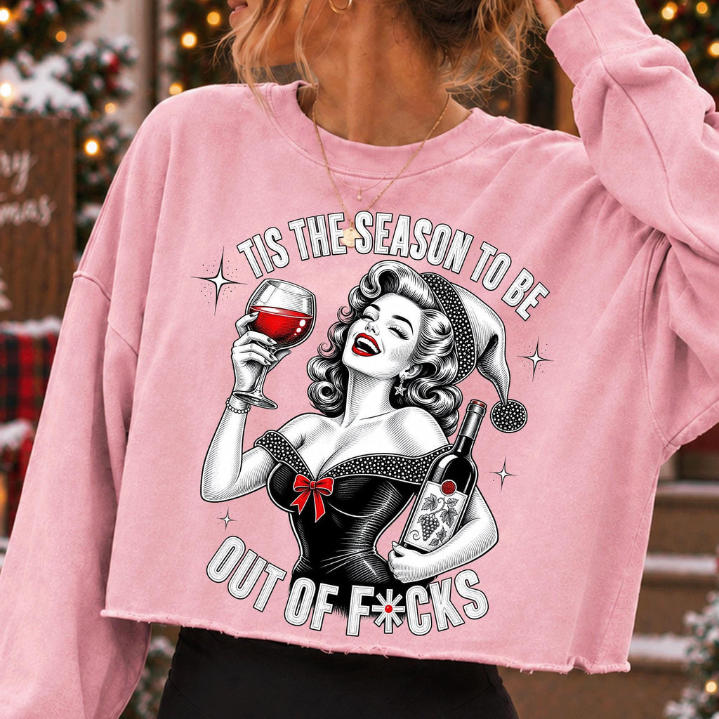 Tis the Season funny Christmas wine PNG with retro woman in Santa hat - image 9