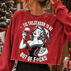 Tis the Season funny Christmas wine PNG with retro woman in Santa hat