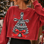 Vintage Christmas tree PNG with red bow star topper and ornaments - image 4