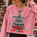 Vintage Christmas tree PNG with red bow star topper and ornaments - image 6