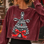 Vintage Christmas tree PNG with red bow star topper and ornaments - image 5