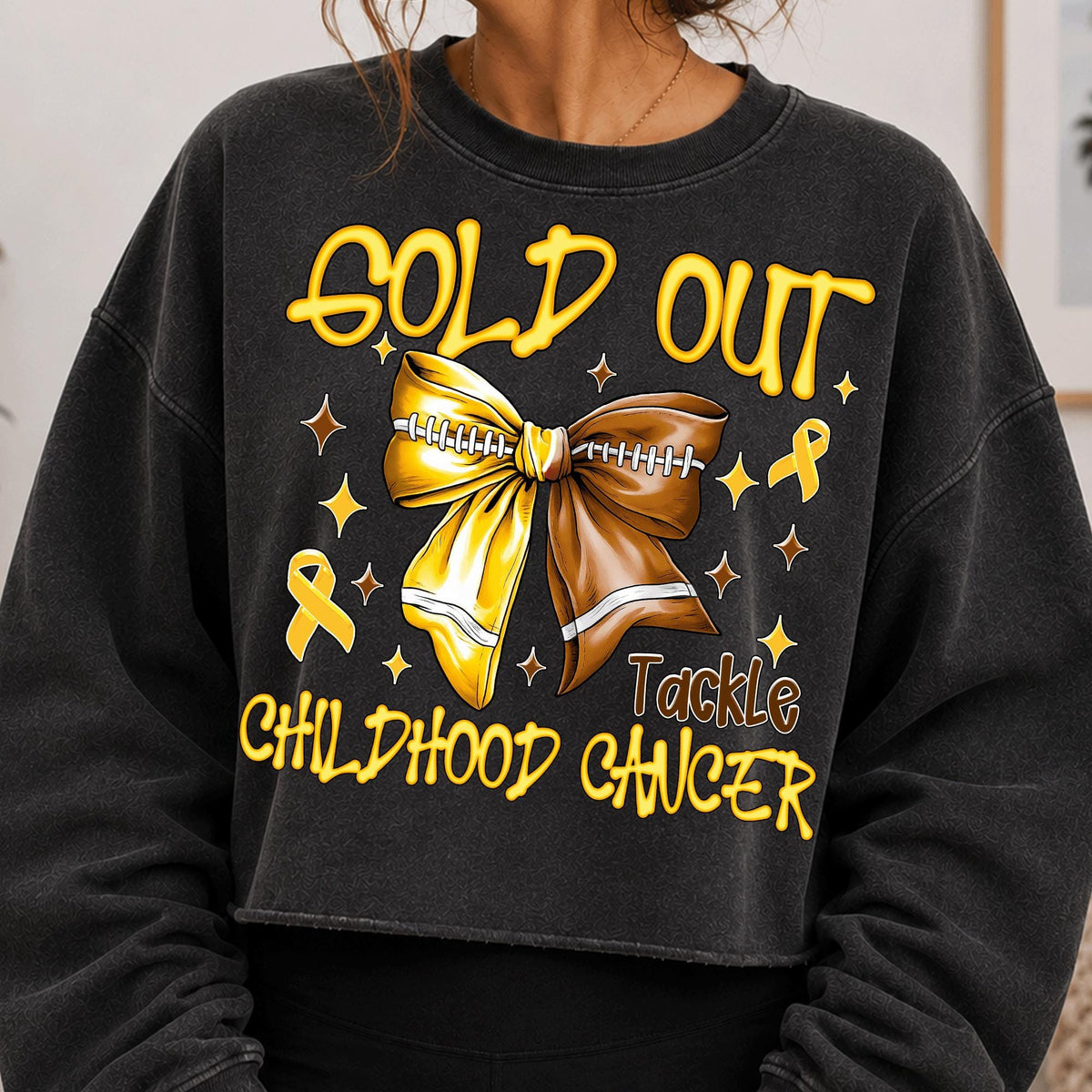 Gold Out childhood cancer awareness football bow PNG design - image 6