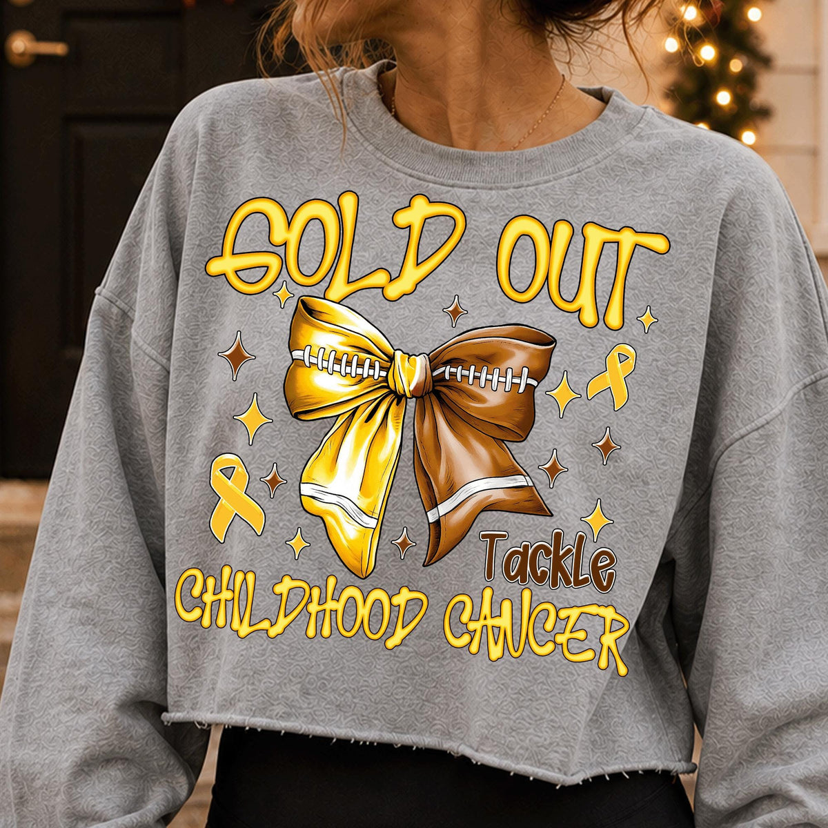 Gold Out childhood cancer awareness football bow PNG design - image 4
