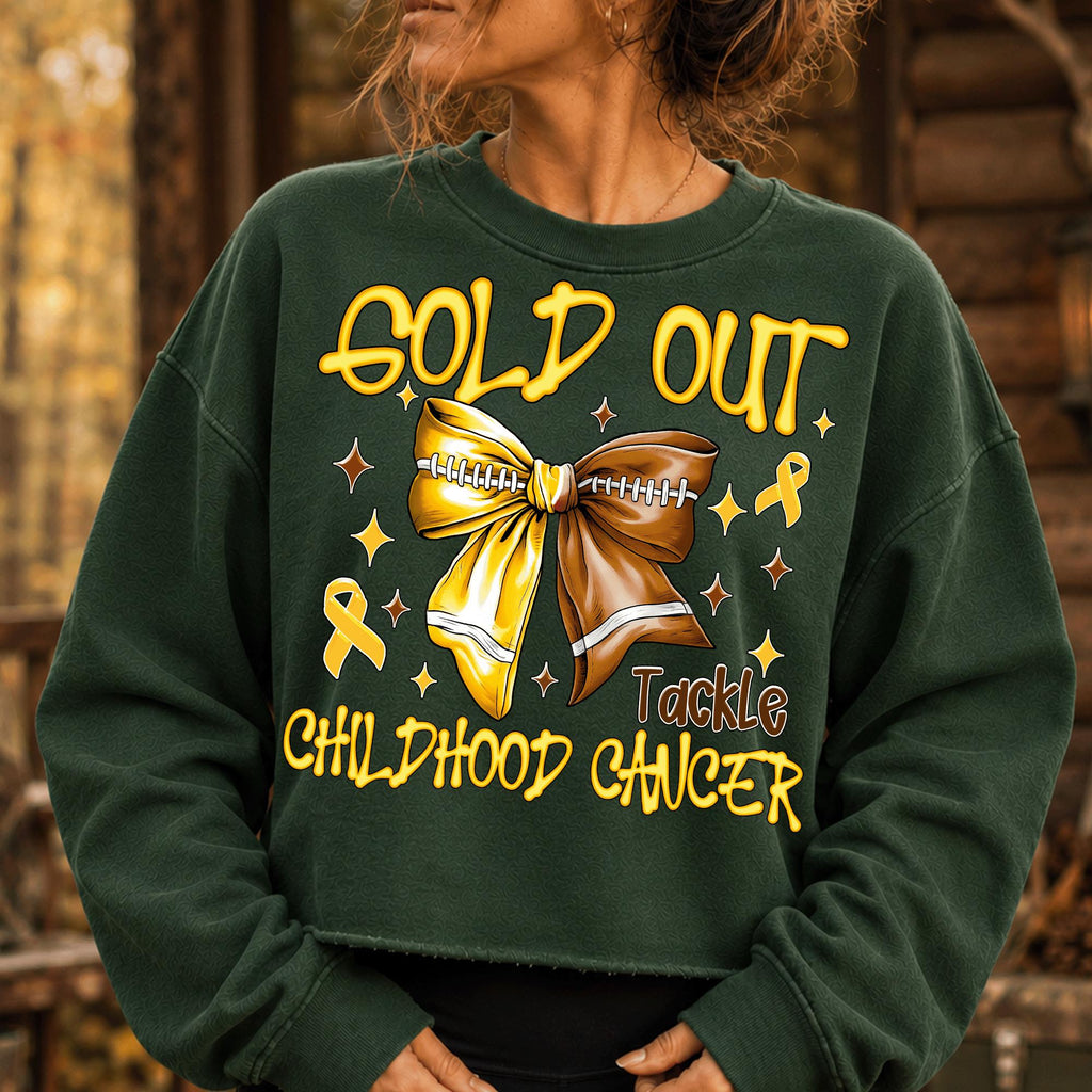 Gold Out childhood cancer awareness football bow PNG design - image 3