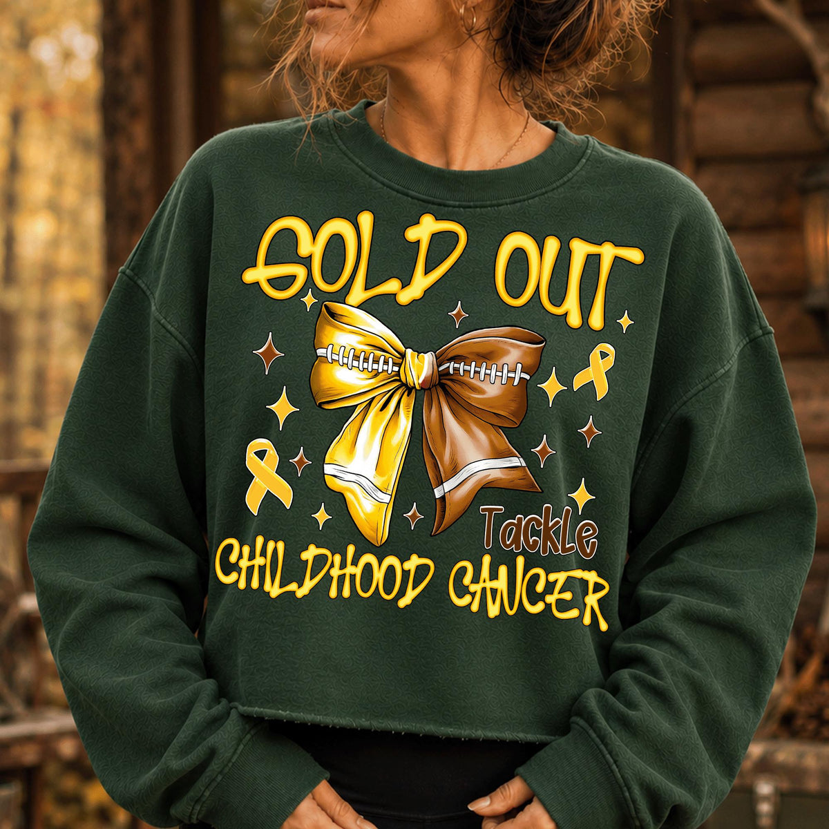 Gold Out childhood cancer awareness football bow PNG design - image 3