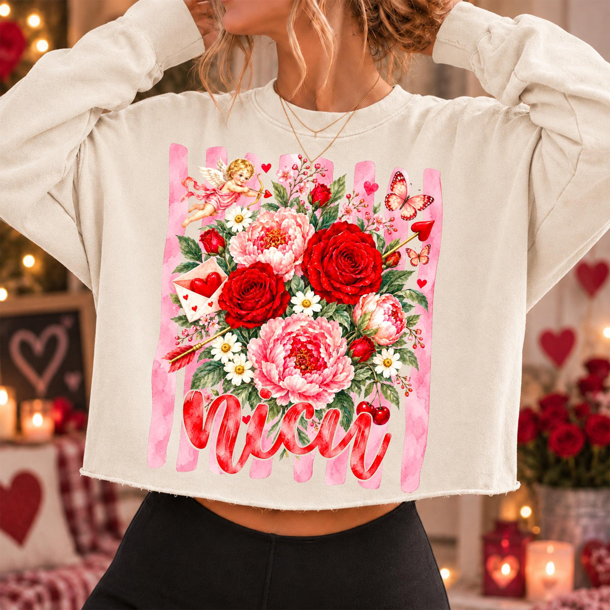 Valentine nurse PNG bundle with floral roses cupid and peonies four versions - image 7