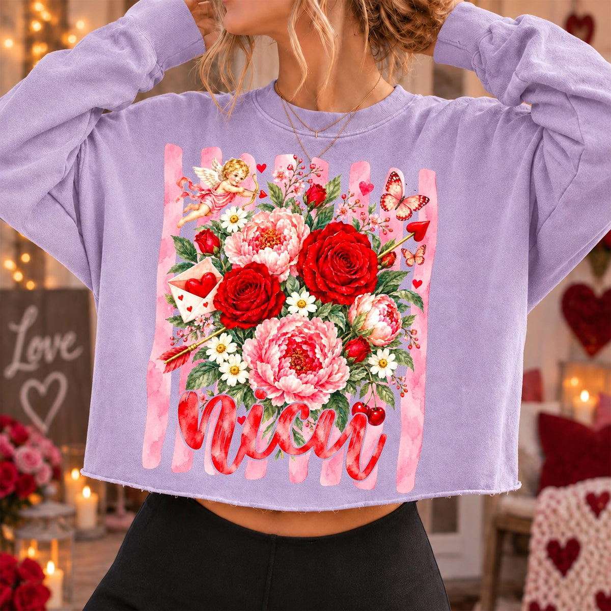 Valentine nurse PNG bundle with floral roses cupid and peonies four versions - image 9