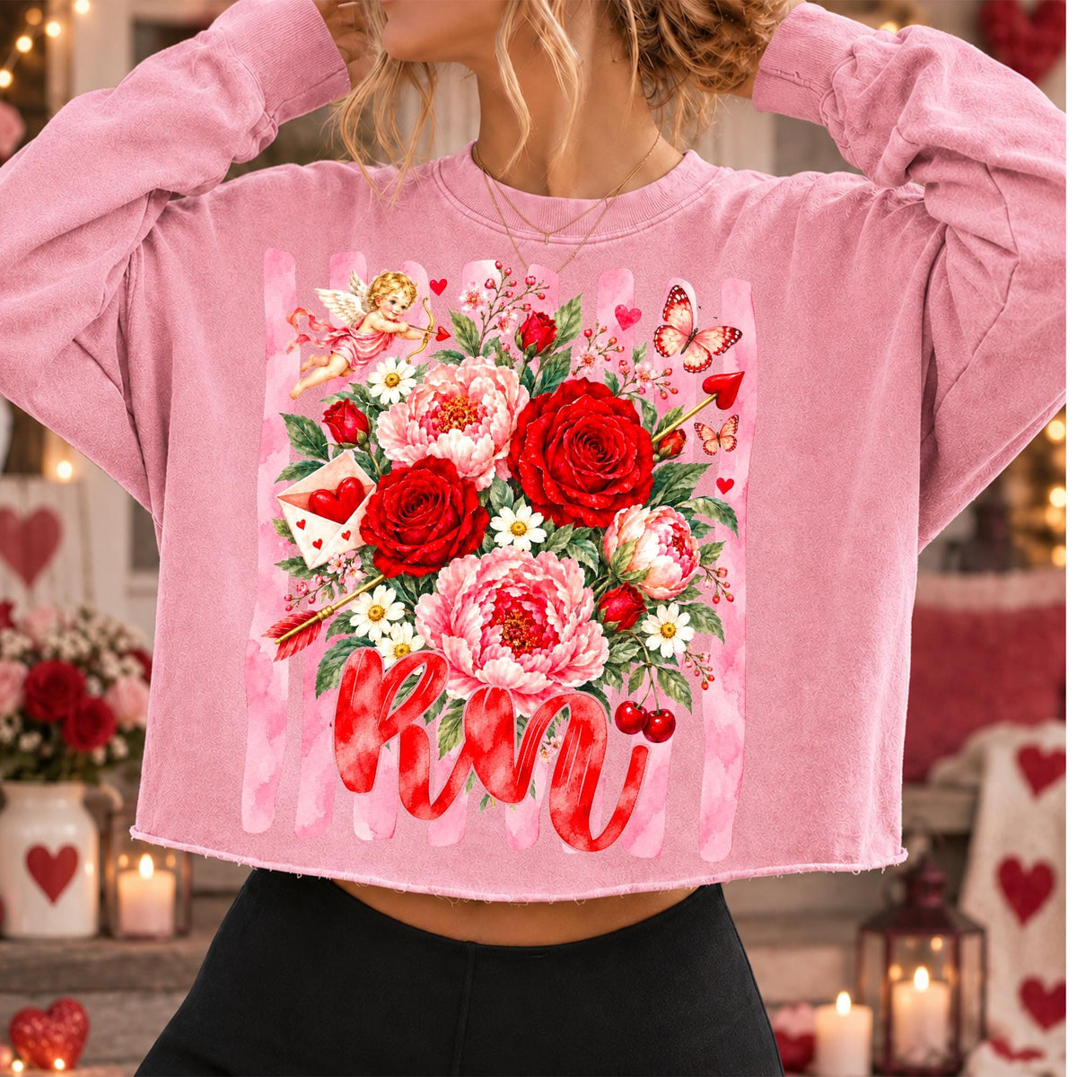 Valentine nurse PNG bundle with floral roses cupid and peonies four versions - image 8