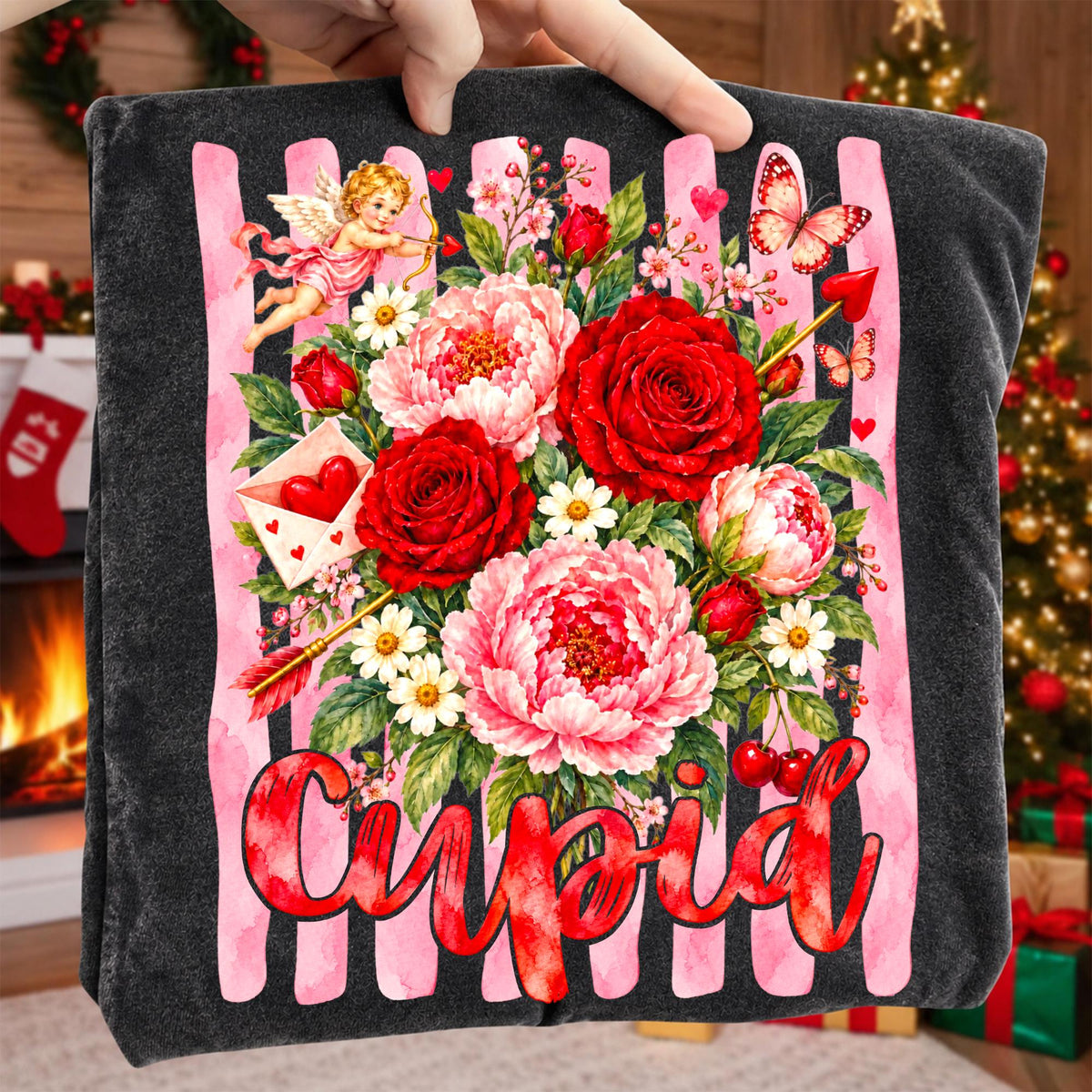 Valentine floral PNG bundle with four designs: Happy Valentine, Be Mine, Cupid, XOXO - image 6