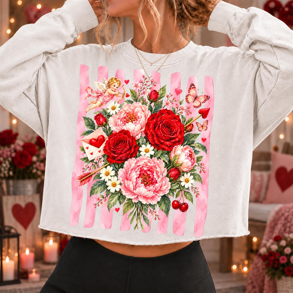 Vintage Valentine floral PNG with roses, peonies, cupid and butterflies - image 3