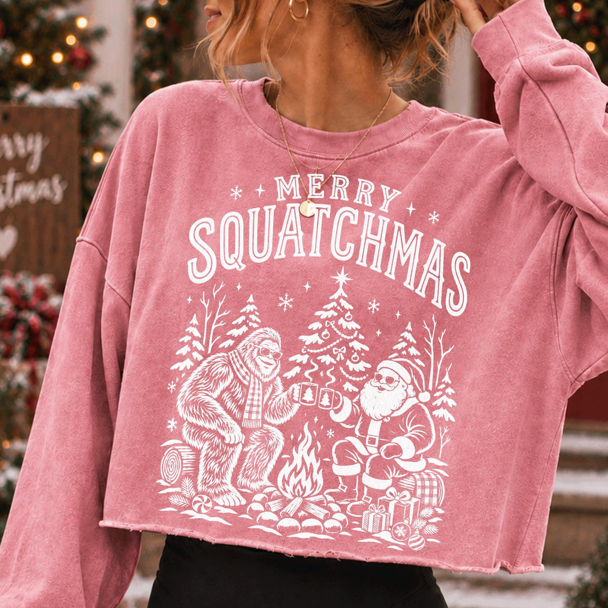 Merry Squatchmas Bigfoot and Santa campfire Christmas PNG design - image 6