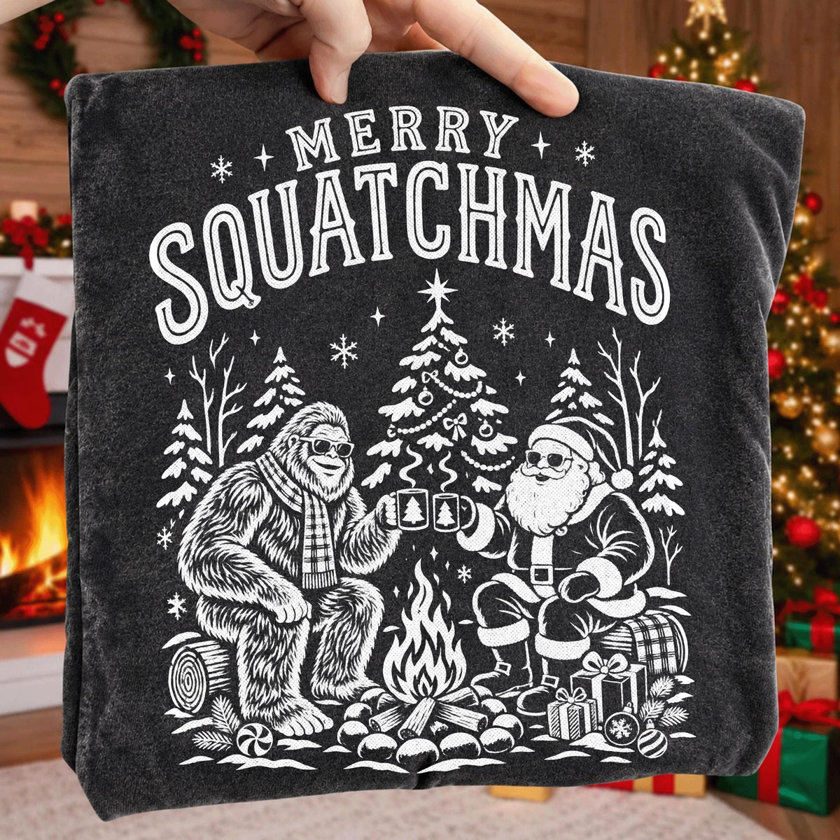 Merry Squatchmas Bigfoot and Santa campfire Christmas PNG design - image 9