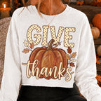 Give Thanks pumpkin fall leaves autumn PNG design - image 4