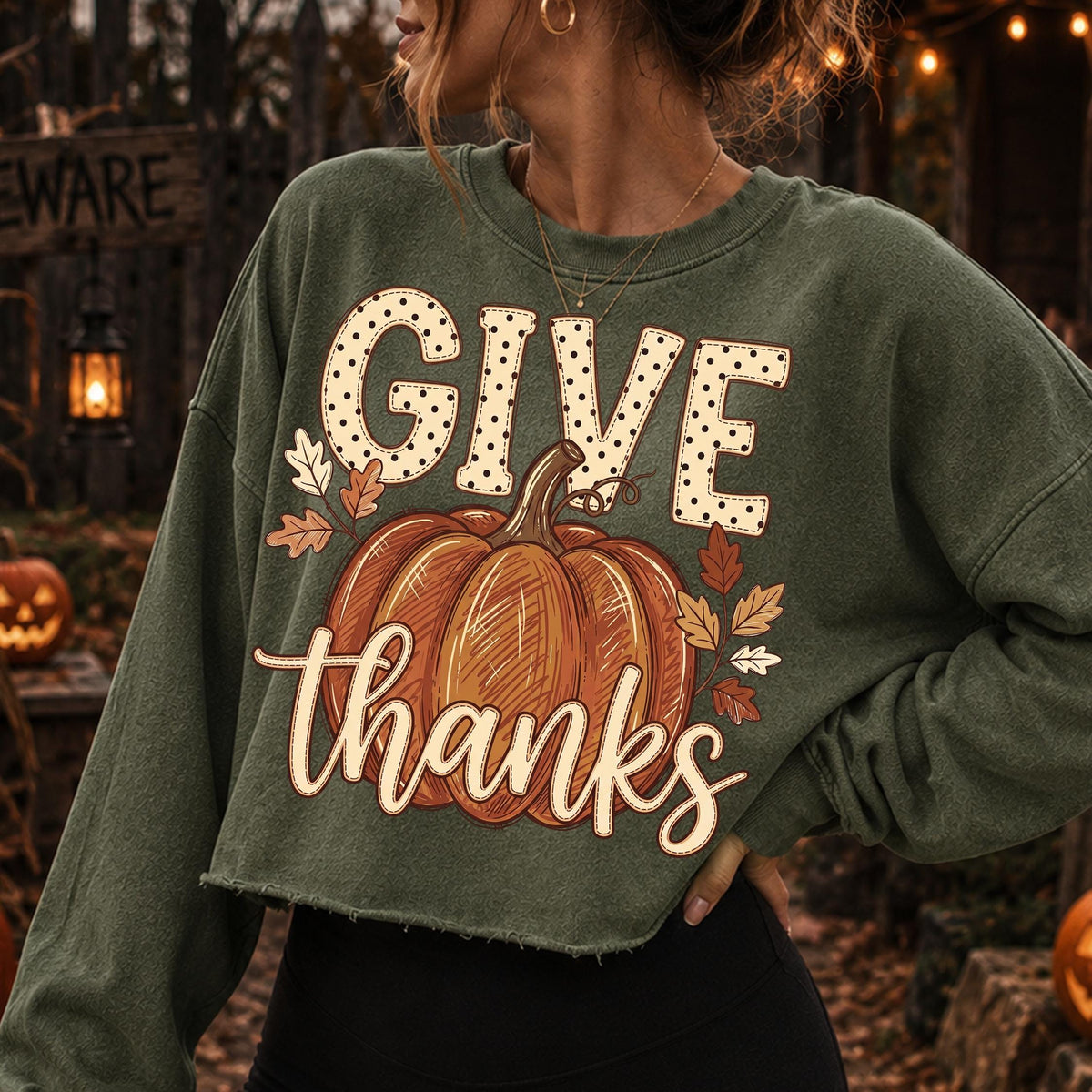 Give Thanks pumpkin fall leaves autumn PNG design - image 7