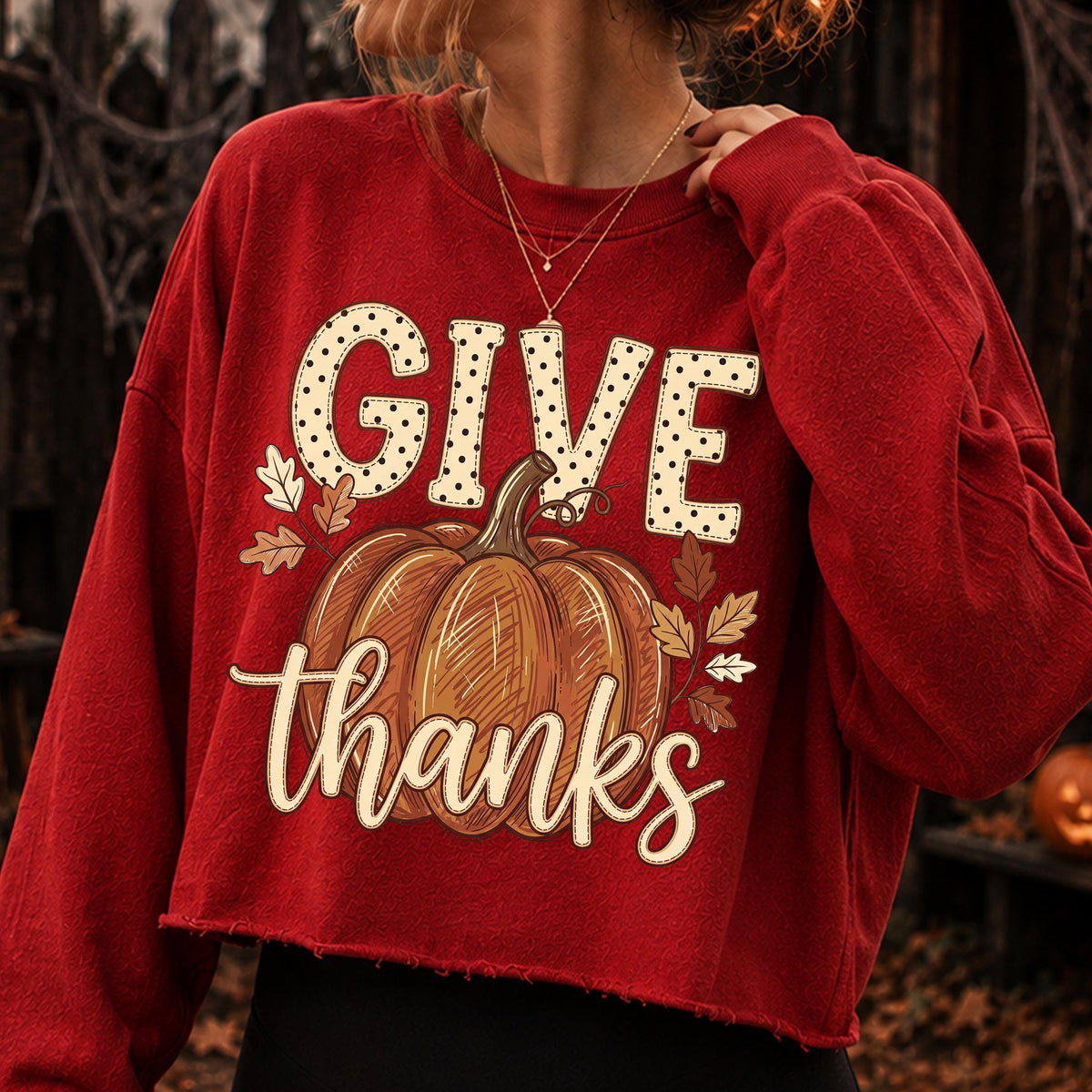 Give Thanks pumpkin fall leaves autumn PNG design - image 9