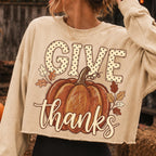 Give Thanks pumpkin fall leaves autumn PNG design for sublimation and DTF