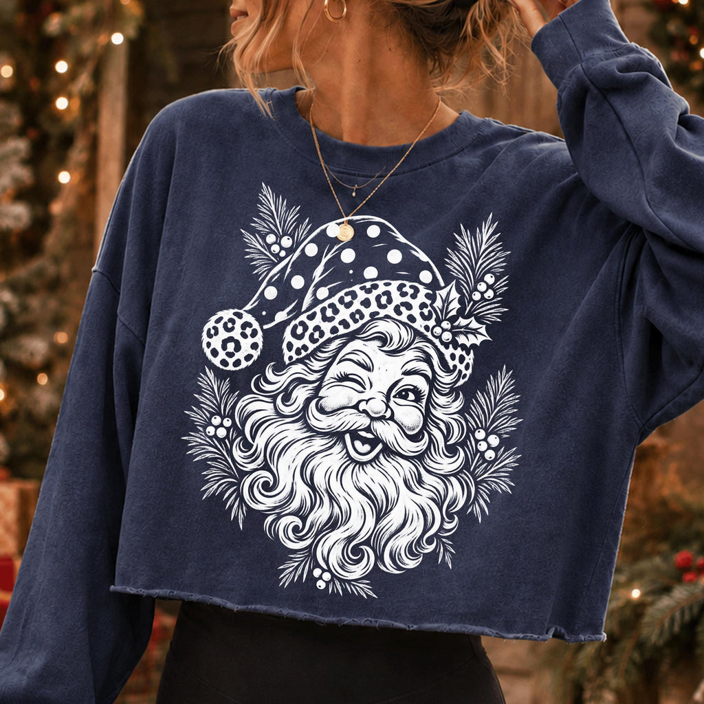 leopard print Santa face retro Christmas PNG design - image 3