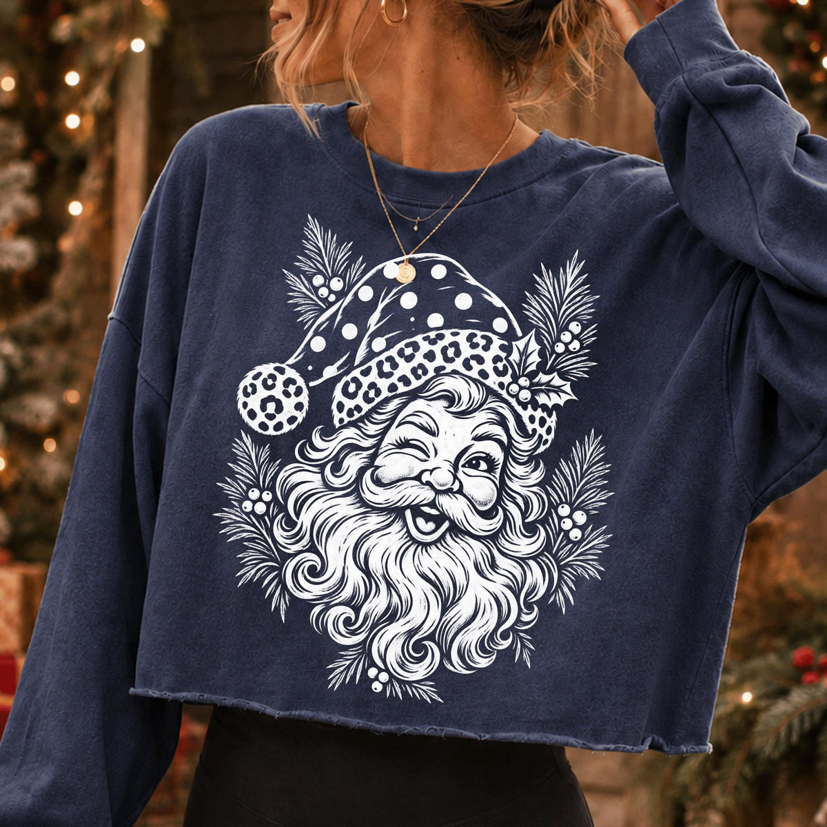 leopard print Santa face retro Christmas PNG design - image 3