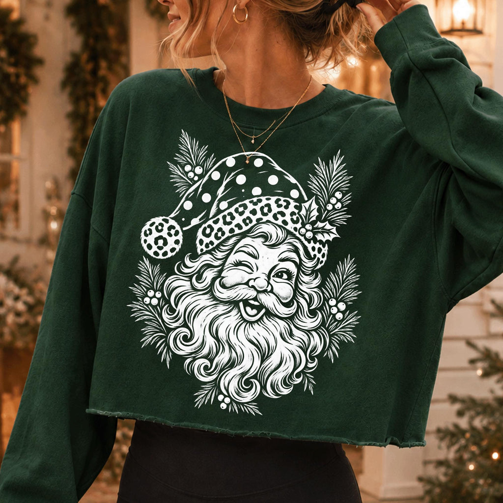 leopard print Santa face retro Christmas PNG design - image 2