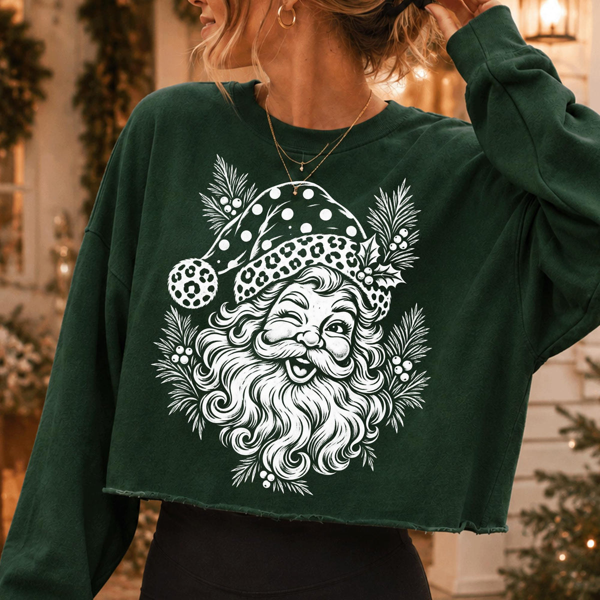 leopard print Santa face retro Christmas PNG design - image 2