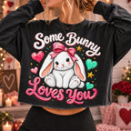 Some Bunny Loves You Valentine PNG with pink bow rabbit for sublimation - image 4