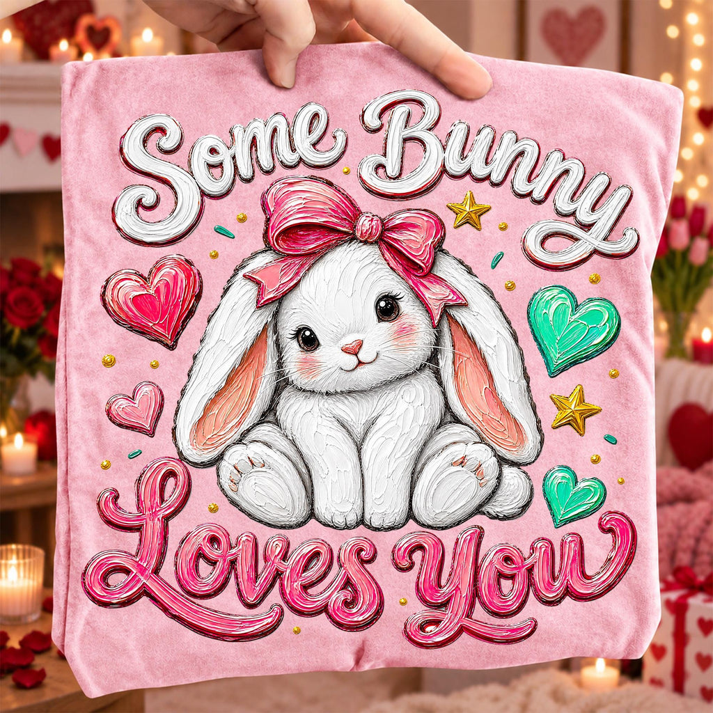 Some Bunny Loves You Valentine PNG with pink bow rabbit for sublimation - image 2