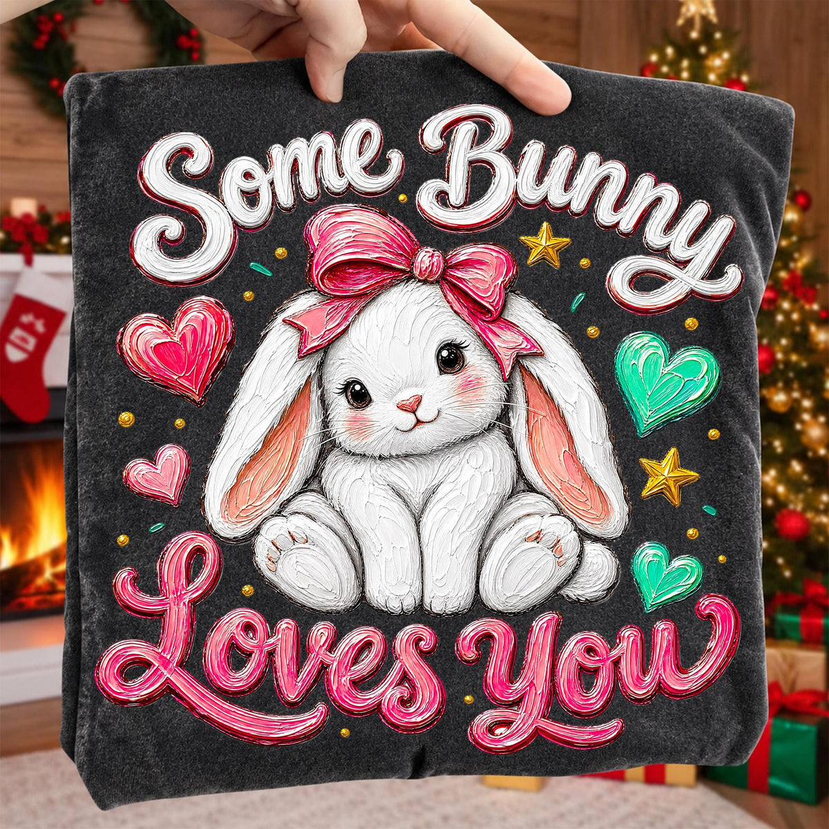 Some Bunny Loves You Valentine PNG with pink bow rabbit for sublimation - image 10