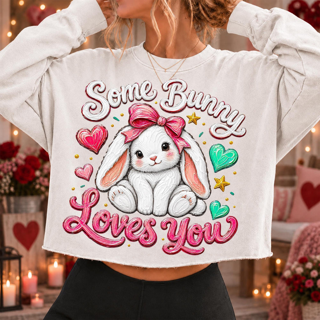 Some Bunny Loves You Valentine PNG with pink bow rabbit for sublimation